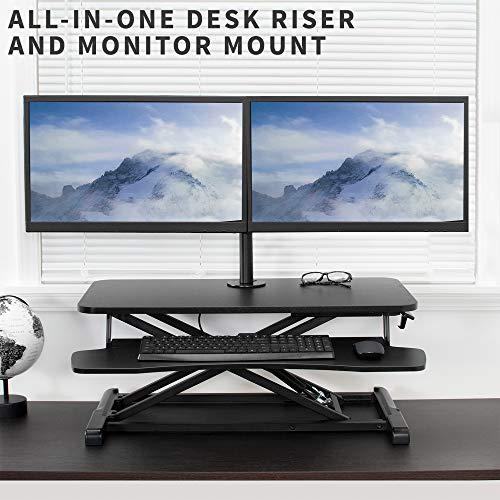 VIVO VIVO Height Adjustable 32 inch Standing Desk Converter with Dual 13 to 30 inch Monitor Stand, Sit Stand Monitor Mount and Desk Riser, Black, DESK-V000K-M2