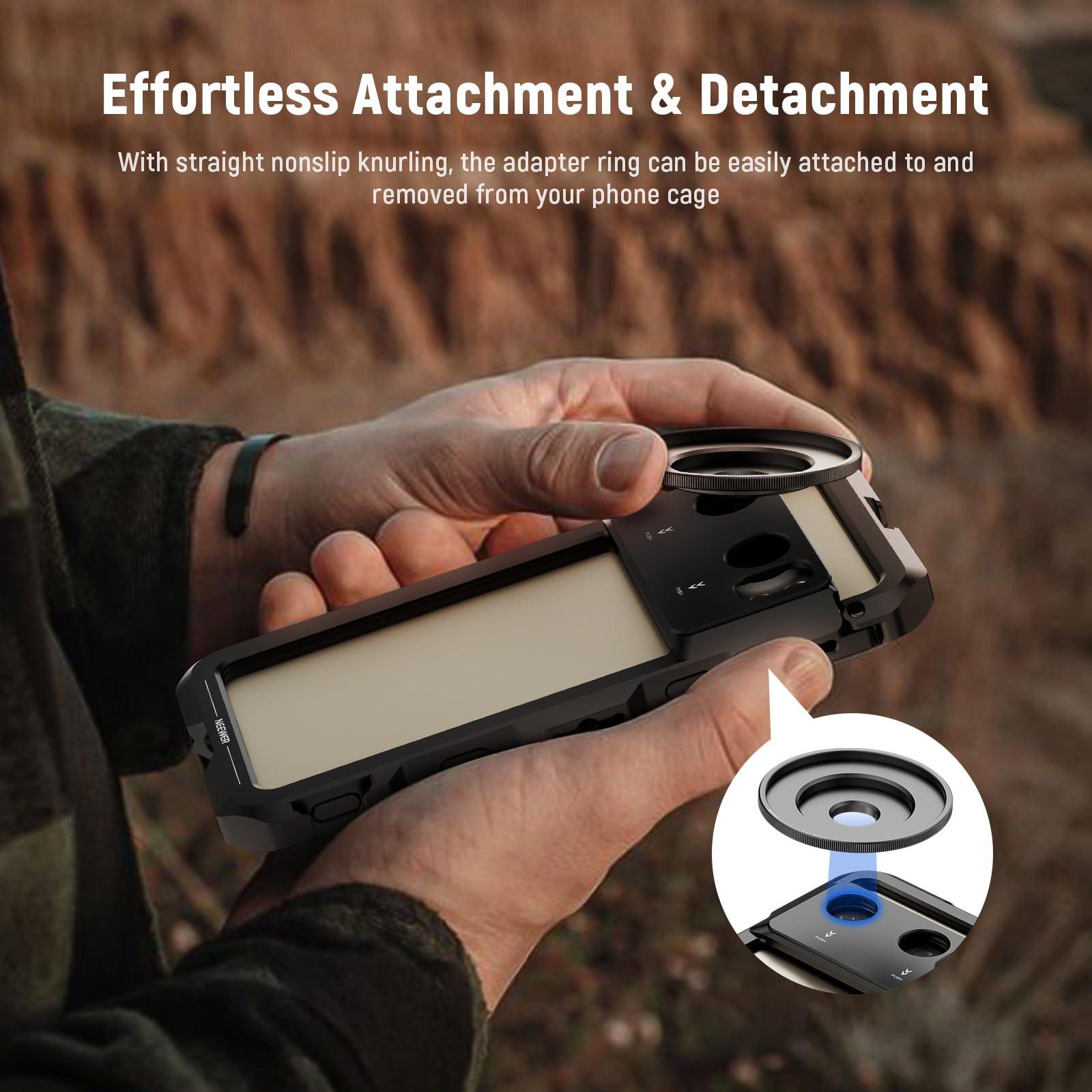 NEEWER NEEWER 17mm to 37mm & 58mm Lens Filter Adapter Ring, Compatible with Beastgrip 37mm Lenses 58mm Filters Phone Cage Rig Stabilizer for iPhone 16 15 Pro Max S24 Ultra Video Recording, PA062