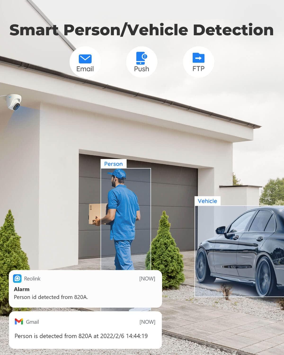 REOLINK REOLINK 4K Security Camera System, 8pcs H.265 4K PoE Security Cameras Wired with Person Vehicle Detection, 8MP/4K 16CH NVR with 4TB HDD Bundle with 4X 810A and 4X 820A