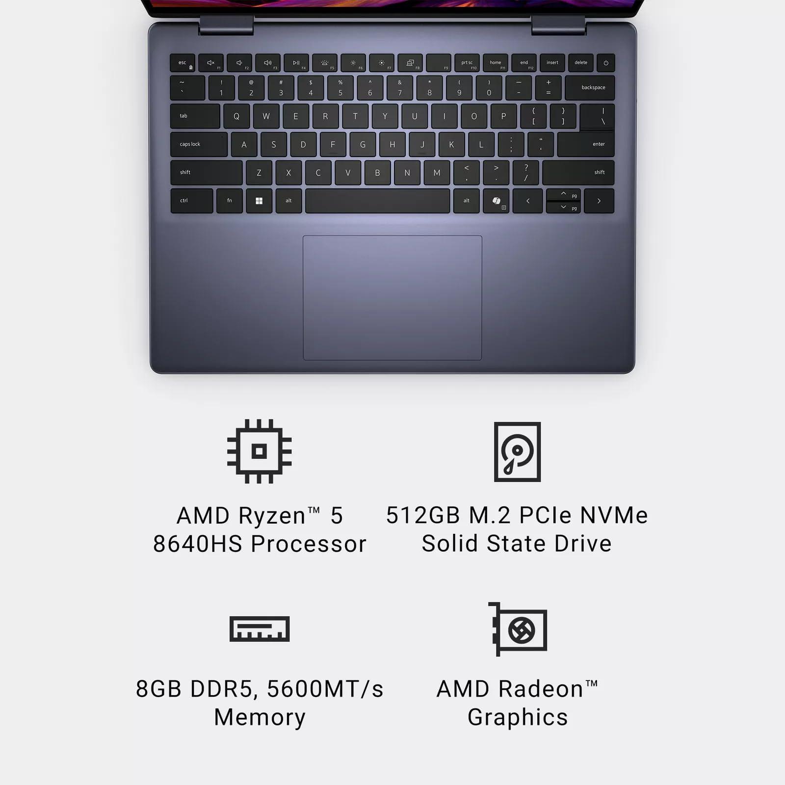 Dell Dell Inspiron 7445 Business Laptop - 14" FHD+ 2-in-1 Touchscreen, AMD Ryzen 5 8640HS, 16GB DDR5 RAM, 512GB SSD, Backlit KB, Dolby Atmos, Office Lifetime License, Win 11 Pr