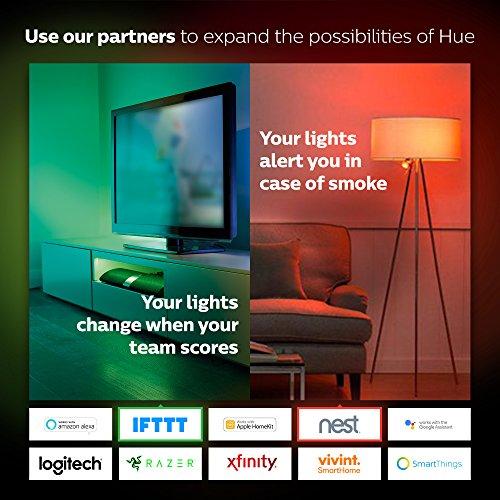 Philips Hue Philips Hue White and Color Ambiance A19 60W Equivalent LED Smart Bulb Starter Kit (4 A19 Bulbs and 1 Hub Compatible with Amazon Alexa Apple HomeKit and Google Assistant)
