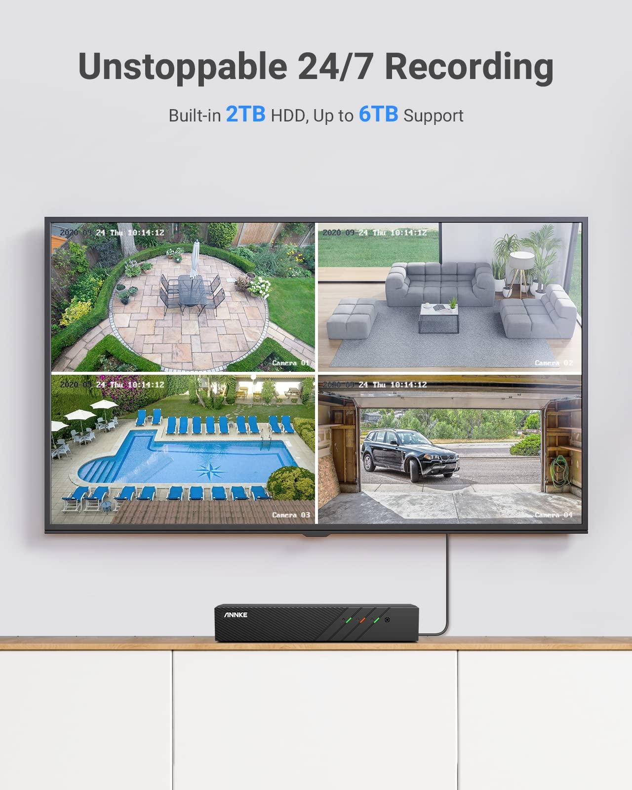 ANNKE ANNKE H500 8CH PoE Security Camera System w/ 6MP NVR, 4X 5MP IP Outdoor Cameras, Audio Recording, Color Night Vision, Smart Motion Detection, IP67, 24/7 Video Surveillance, Include 4TB HDD