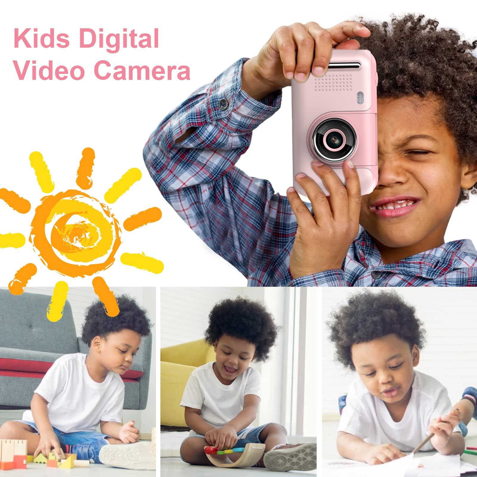 Andoer Andoer 1080P Kids Digital Camera Mini Video Camera for Kids 40MP 2.4 Inch IPS Screen 180 Rotatable Lens Cute Photo Frames Fun Games with Neck Strap Mini Desktop 32GB Tripod Birthday for Boys Girls