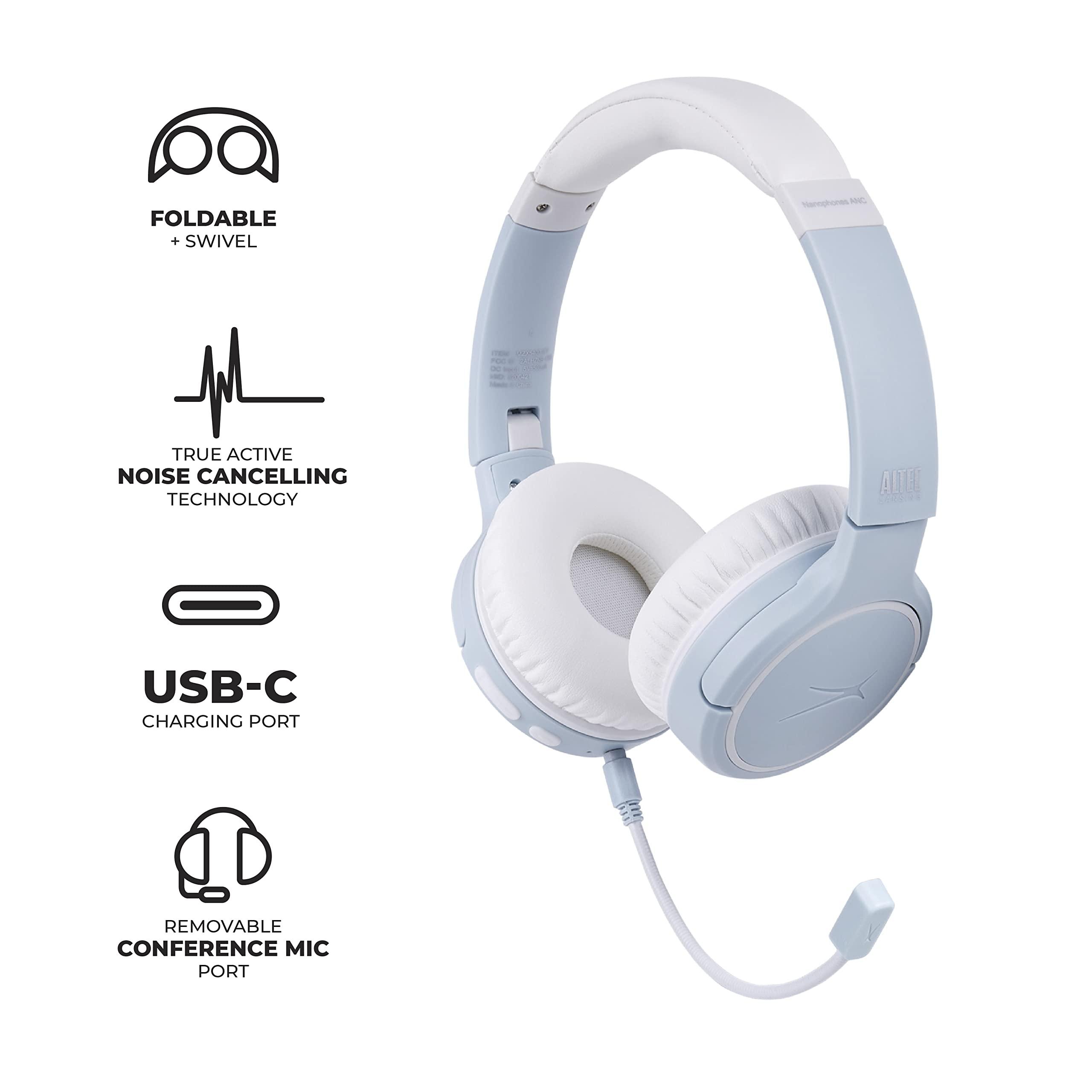 Altec Lansing Altec Lansing Nanophones ANC Bluetooth Wireless Active Noise Cancelling Headphones On Ear Headphones 12 Hour Battery Life, Foldable Earcups, Removeable Mic for Working and Learning from Home (ICY)