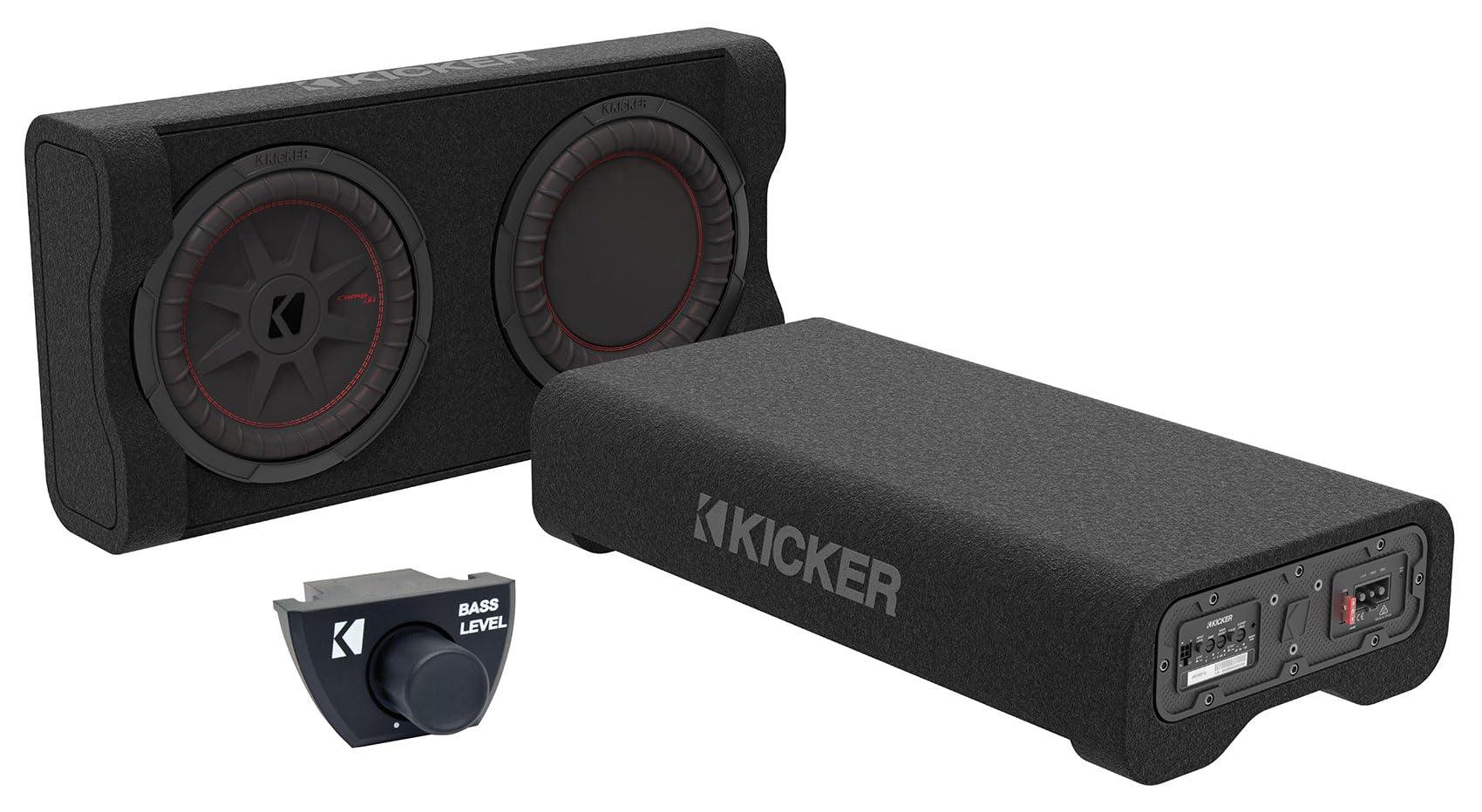 Audiosavings Audiosavings Bundle: Kicker 51PTRTP10 Powered Down-Fire Subwoofer+Enclosure Box PTRTP10 Bundle with Rockville RWK41 4 Gauge Complete Car Amp Wiring Installation Wire Kit with RCA's (2 Items)