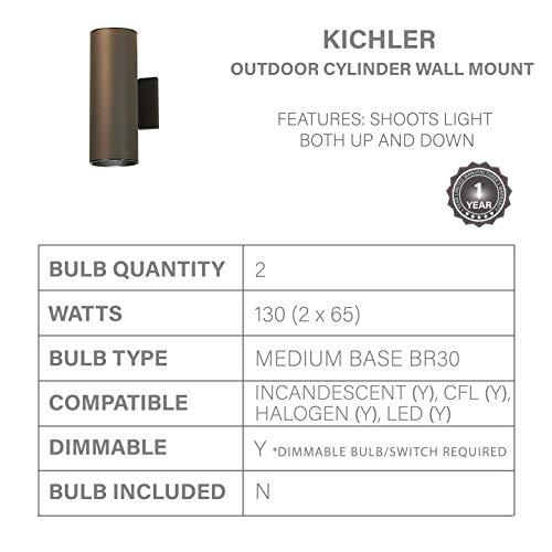 Kichler Kichler Cylinders 12\" 2-Light Outdoor Cylinder Wall Sconce in Architectural Bronze, (12\" H x 4.75\" W), 9244AZ