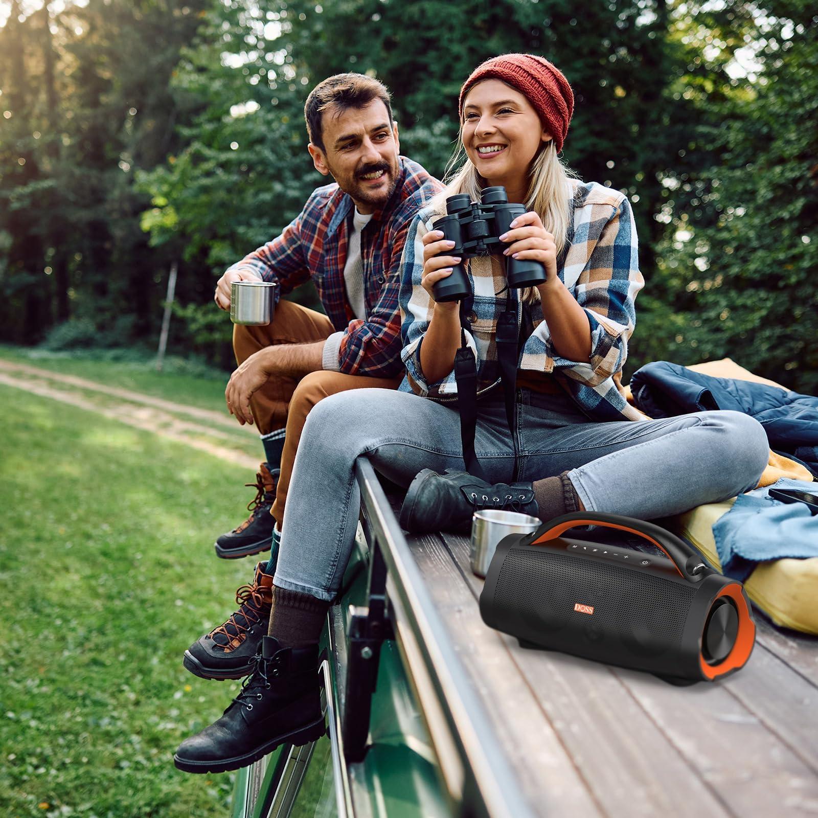 DOSS DOSS Extreme Boom Pro Loud Bluetooth Speaker with 100W Stereo Sound, Extra Bass, 20H Playtime, Party-Sync Led Lights, Built-in Power Bank, IPX6 Waterproof for Outdoor, Camping, Travel-Blue