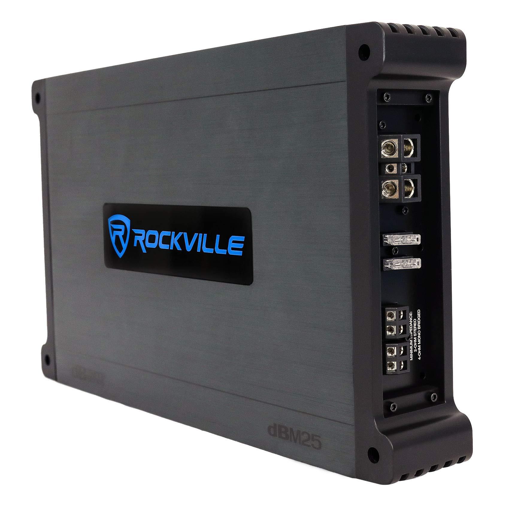 Rockville Rockville Pair RM-PREMIUM-65 Black 6.5\" 600w Marine Boat Speakers Bundle DBM25 1400 Watt 2 Channel Marine/Boat Amplifier RMWK4 Amp Install Wire Kit (3 Items)