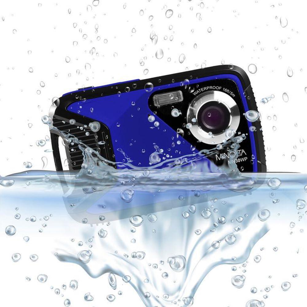 Minolta Minolta Waterproof Digital Camera 21MP Photos, 1080p HD Video, 2.8 LCD, Underwater Up to 16ft, 4X Digital Zoom, Anti-Shake, Face Detection, Smile Capture, Scene Modes, 16GB Card (Blue)