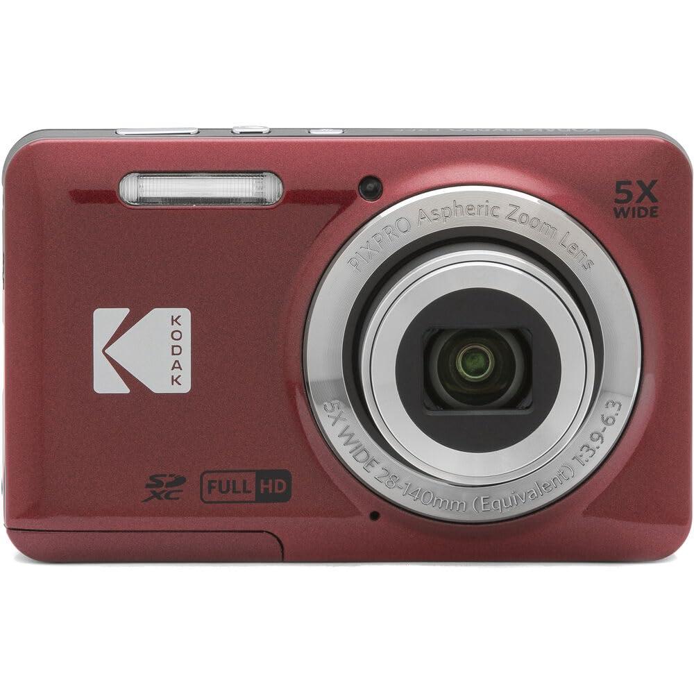 KODAK KODAK Pixpro FZ55 Digital Camera Bundle, Includes: SanDisk 128GB Memory Card, Hard Shell Camera Case, SD Card Reader and More (6 Items) (Red)