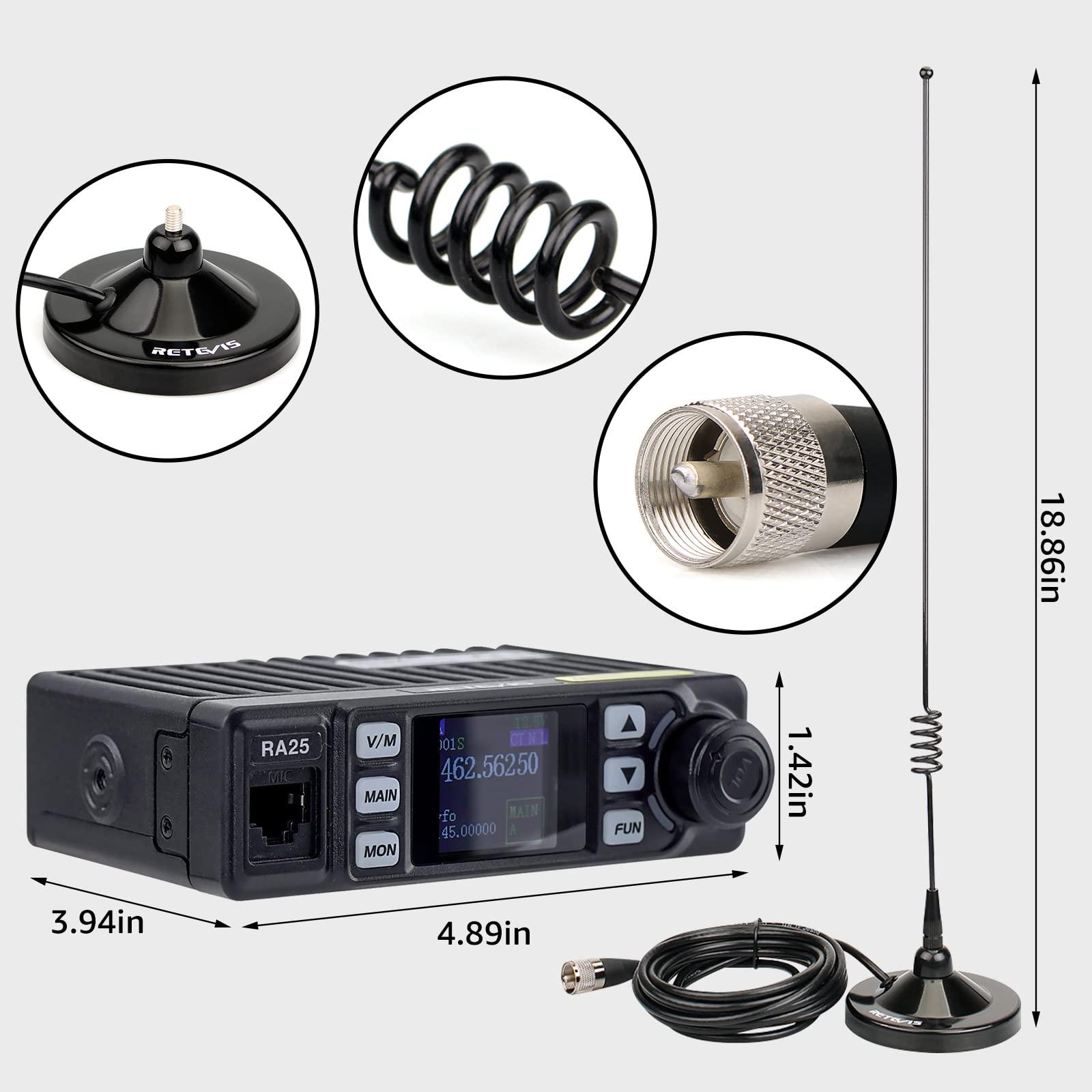 Retevis Retevis GMRS Radio Communication Solutions, RA25 GMRS Mobile Car Radio Mini Mobile Transceiver with 8 Base Station for Farm (1 Pack) with Dual Band Mobile Radio Antenna, 2m/70cm Radio Antenna(1 Pack)