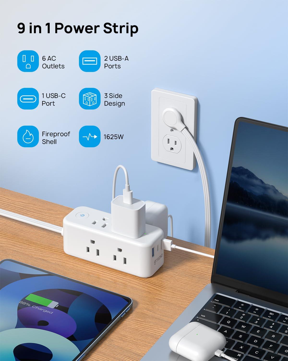 TROND TROND Flat Plug Power Strip & 360 Rotating Outlet Extender Surge Protector