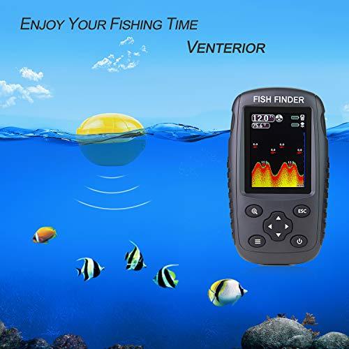 Venterior Venterior Portable Rechargeable Fish Finder Wireless Sonar Sensor Fishfinder Depth Locator with Fish Size, Water Temperature, Bottom Contour, Color Display