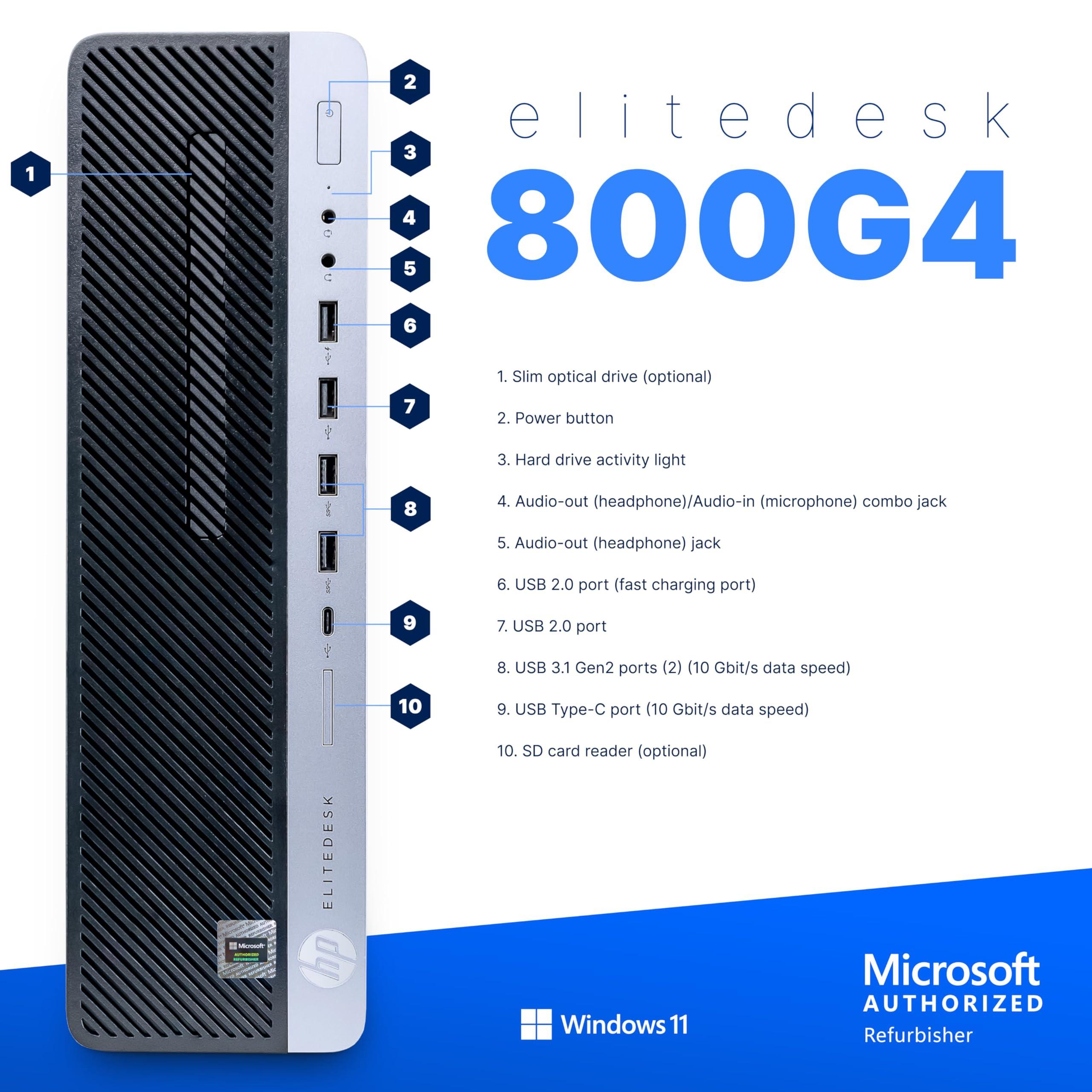 HP HP EliteDesk 800 G4 PC Computer, Intel i5-8500, Crucial 32GB DDR4 RAM, 1TB NVMe M.2, Windows 11 Pro, Internal WiFi 6 AX200, Cherry Keyboard & Mouse, Dual 22" LCD (Renewed) (800G4 Home Bundle)