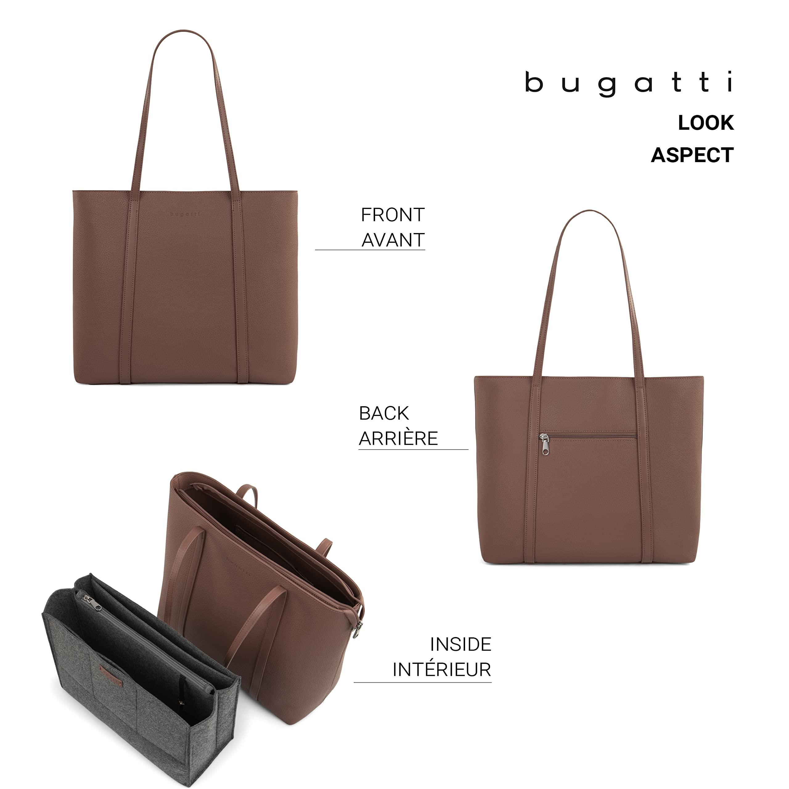 Bugatti Bugatti Pure Collection Tote Bag for Women, Girls, and Teens, Vegan Leather Purse with Removable Laptop Sleeve For Work, School, or Travel, Fits Tablets, Phone, Wallet and More, Pink