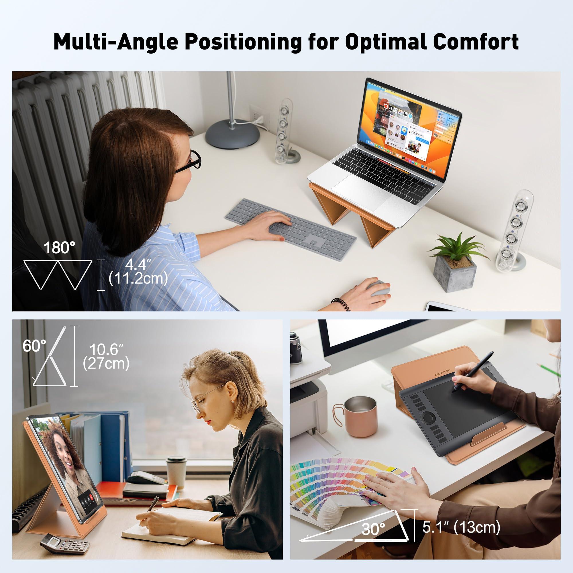 AboveTEK AboveTEK Portable Tablet Stand, 2-in-1 Foldable iPad Stand & Laptop Holder for Desk, Adjustable Travel Stand for 14"~17" MacBook Air/Pro/Tablets/Kindle, Ultra-Sleek PU Leather Computer Riser