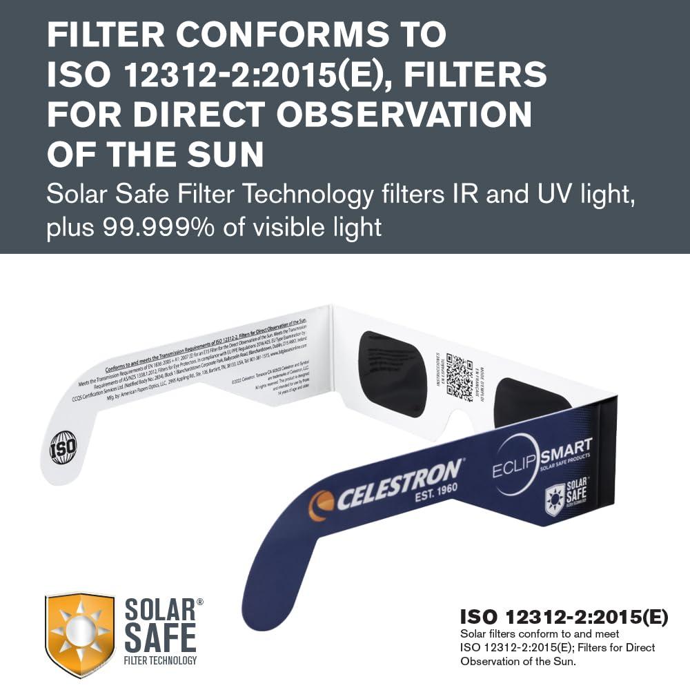 Celestron Celestron EclipSmart Solar Shades Observing Kit Meets ISO 12312-2:2015(E) Standards Four Eclipse Glasses & Guidebook Perfect for Safe Sun Viewing and Sunspots