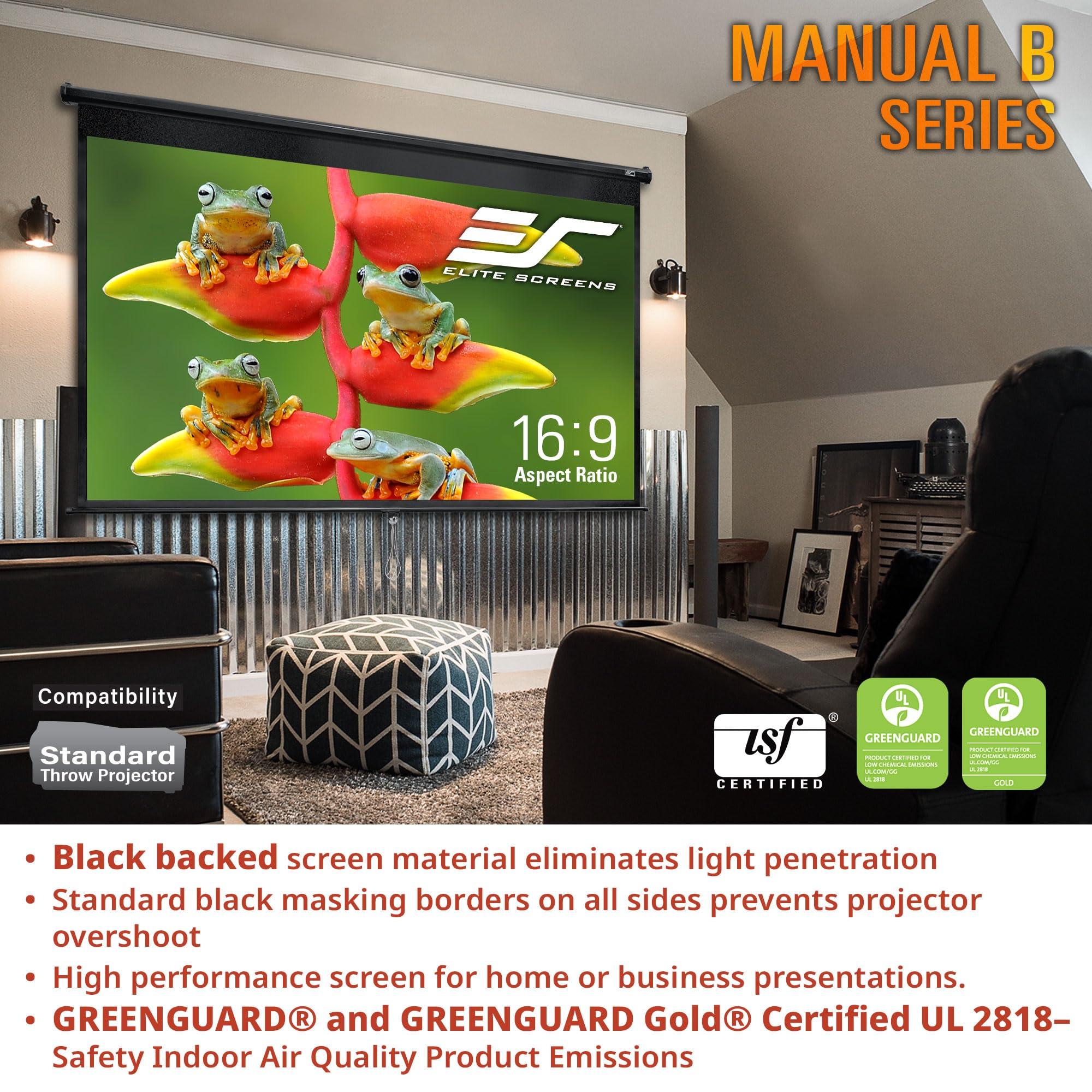Elite Screens Elite Screens Manual B, 120-INCH 4:3, Manual Pull Down Projector Screen 4K / 8K Ultra HDR 3D Ready with Slow Retract Mechanism, 2-YEAR WARRANTY, M120V