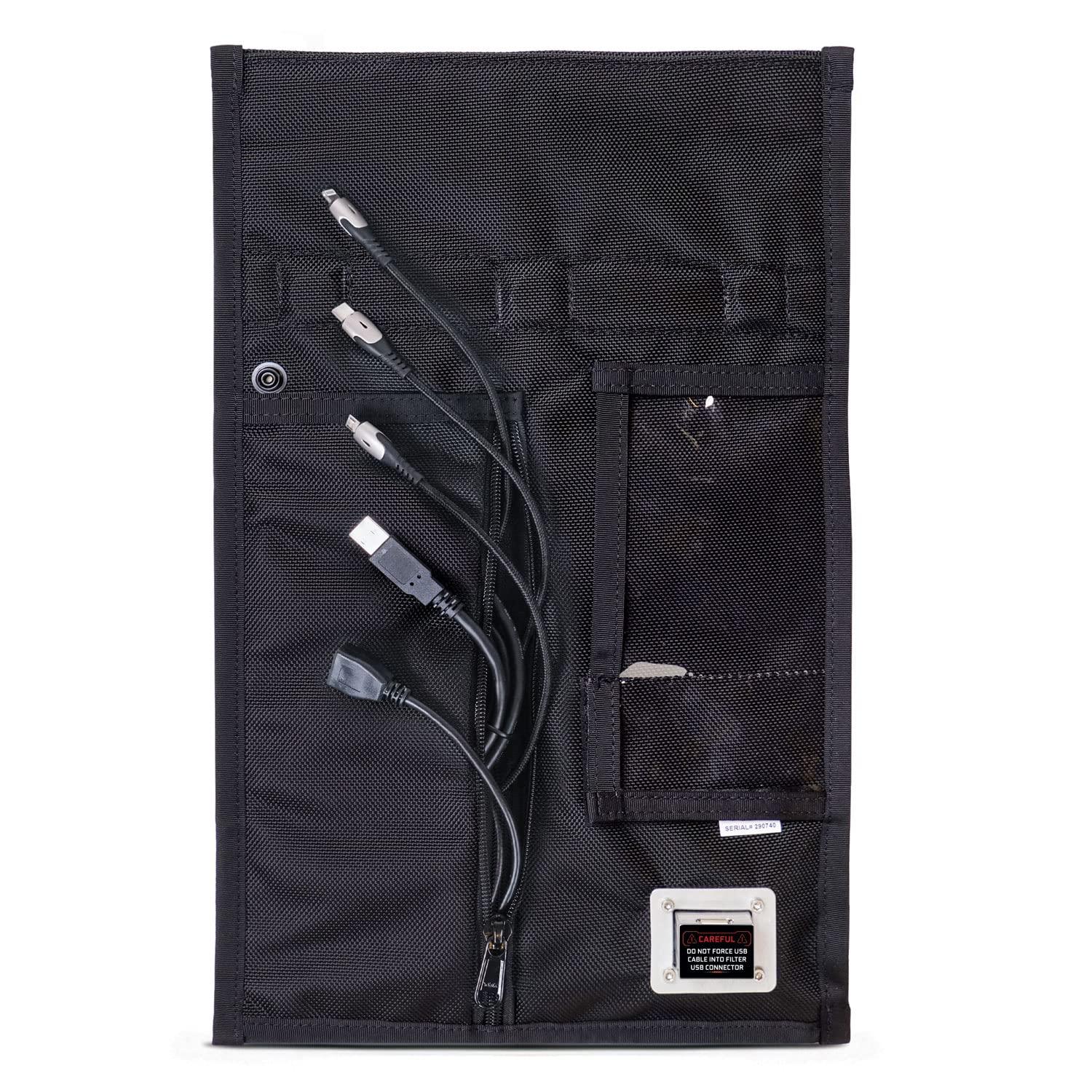 Mission Darkness Mission Darkness Non-Window Charge & Shield Faraday Bag for Phones // Includes USB Filter and Cable Set for Data Extraction and Charging Devices While Shielded from RF Signals Black
