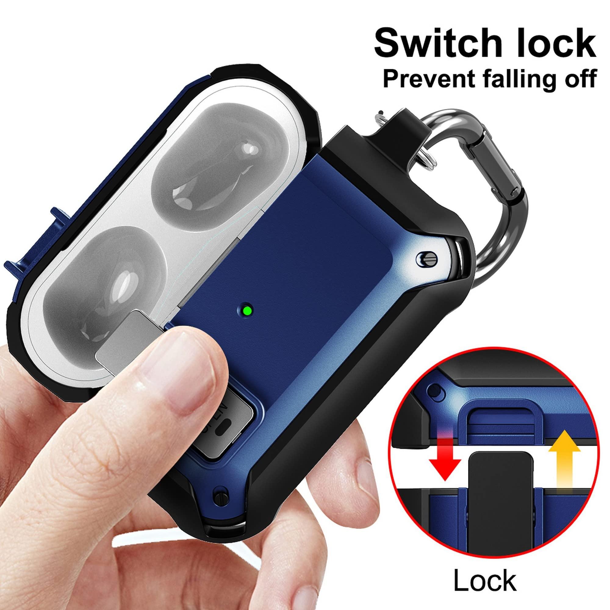 Nakedcellphone Secure-Click Series for Apple Airpods Pro Case, Nakedcellphone Rugged Hybrid Protective Cover with Carabiner Keychain Clip and Lock Closure for Airpods Pro Console (2019) - Navy Blue