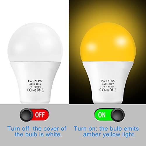 ProPOW ProPOW Yellow Bug Light Bulb, 7W Dusk to Dawn Bug Light Bulbs 40W Equivalent Light Sensor Bulb A19 Smart Auto on/Off LED Bulbs Outdoor Bug Bulbs 580 Lumens Porch Lights(Non-Dimmable,Amber Yellow,E26)