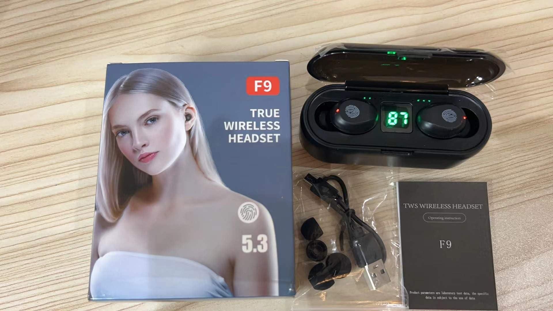 DirectNine Basics DirectNine Basics Touch Control Wireless Bluetooth Earphones, Mini F9 5.0 TWS IPX5 Waterproof Touch Wireless, Mini Stealth Sports Headphones, Bluetooth Earbuds with Mic, USB Charging Case, Dual Connect, Black