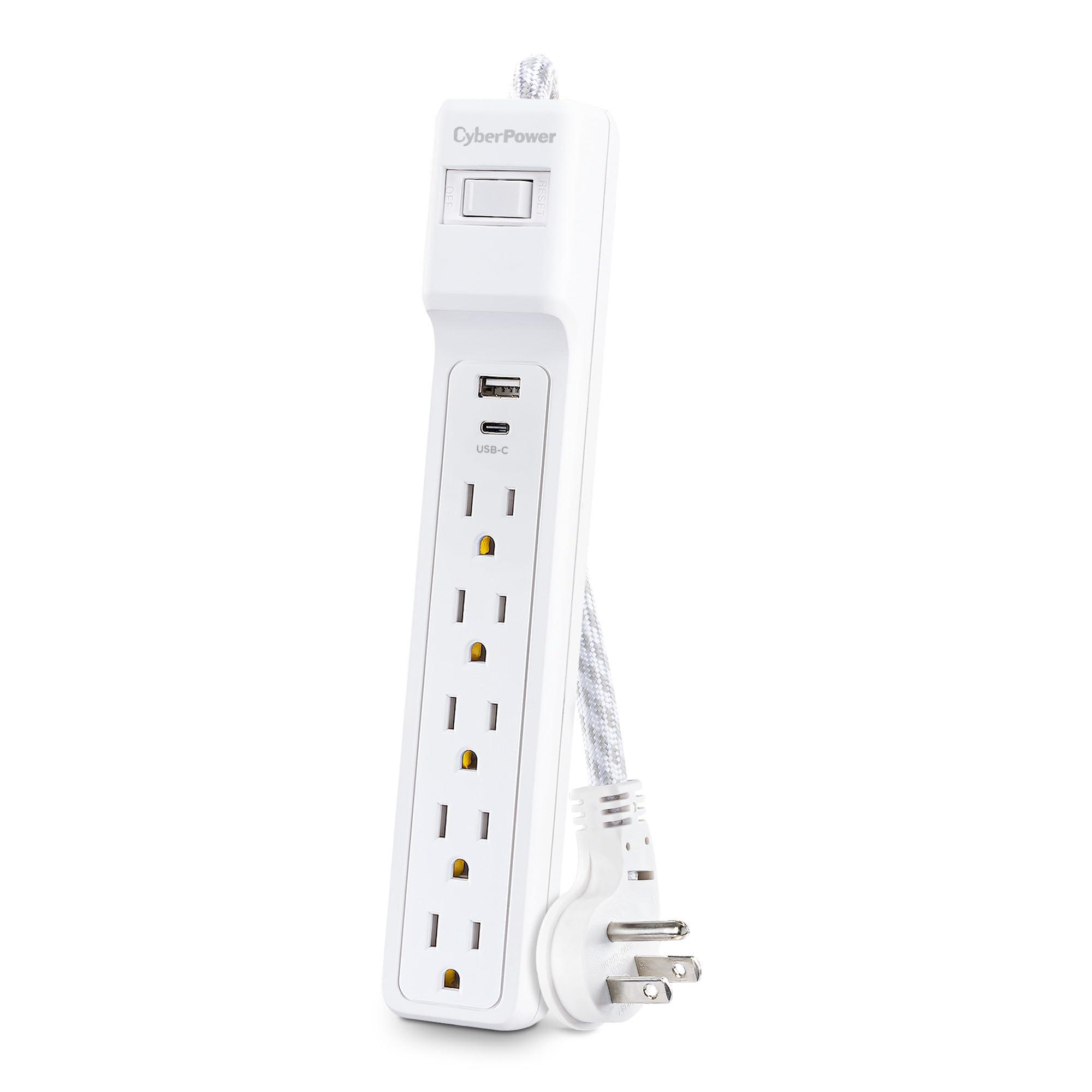 CyberPower CyberPower P504UC Surge Protector, 500J/125V, 15A, 5 Outlets, 2 USB Charging Ports, 4 Foot Cord, White, UL Listed