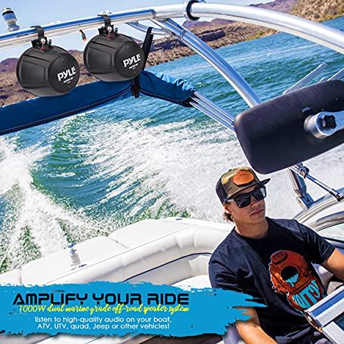 Pyle Pyle 2-Way Waterproof Off Road Speakers - 5.25" 1000 Watts Active Passive Marine Grade Wakeboard Tower Speakers System, Full Range Outdoor Stereo Speaker for ATV/UTV Jeep Boat - Pyle PLUTV53BTA