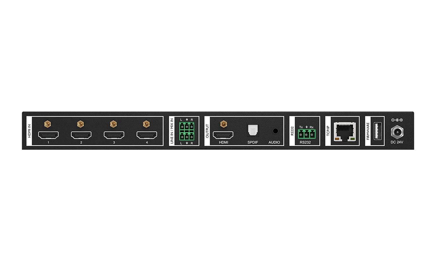 BZB GEAR 4x1 4K UHD HDMI Seamless Switcher Scaler and MultiViewer with IP/RS232 Control and Audio De-embedding