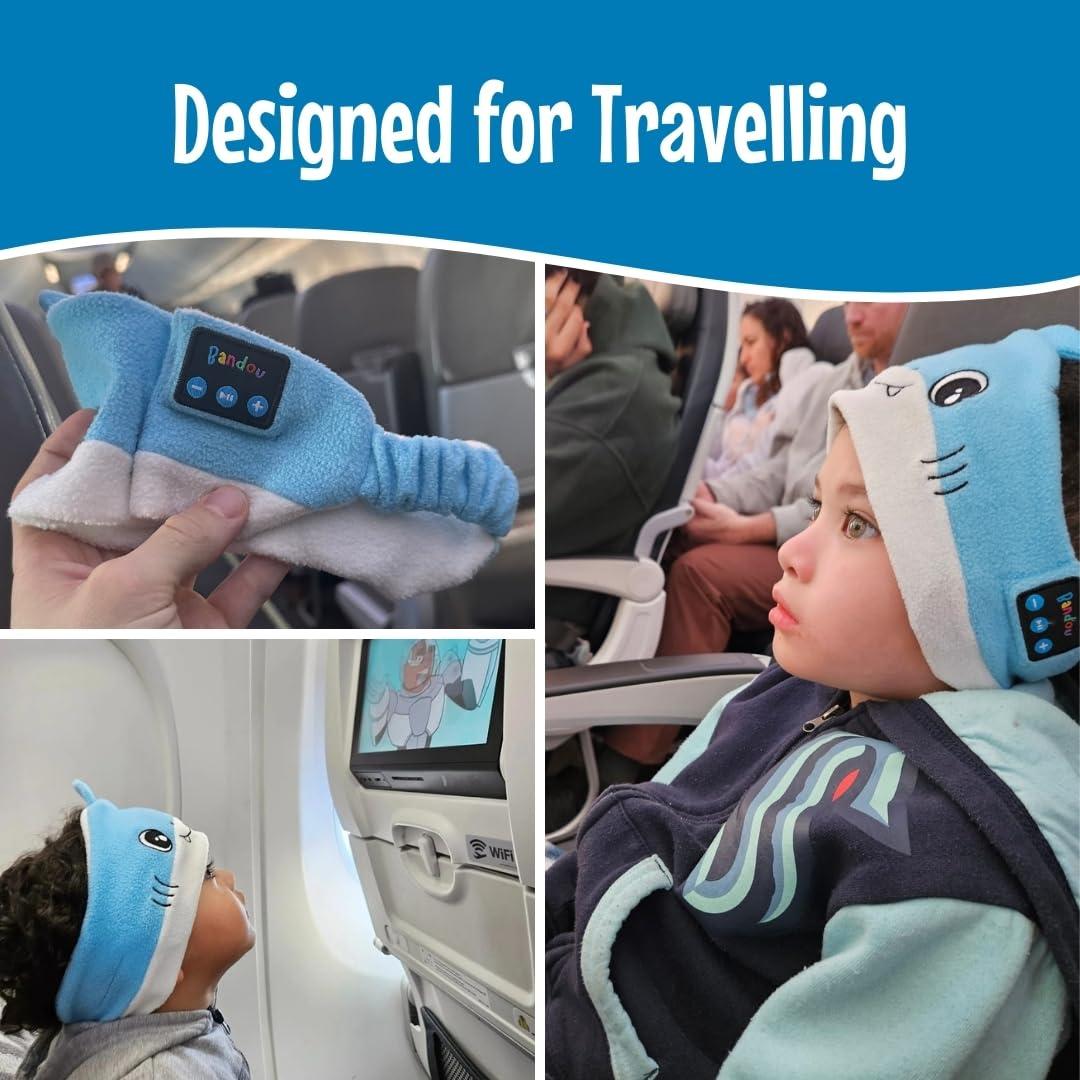 Bandou Bandou - Original Toddler & Kids Headphones - Bluetooth Wireless & Wired Headband - Comfortable Fit - Safe Volume Limited - Adjustable for Travel, Learning, and Sleep (Finny The Shark)