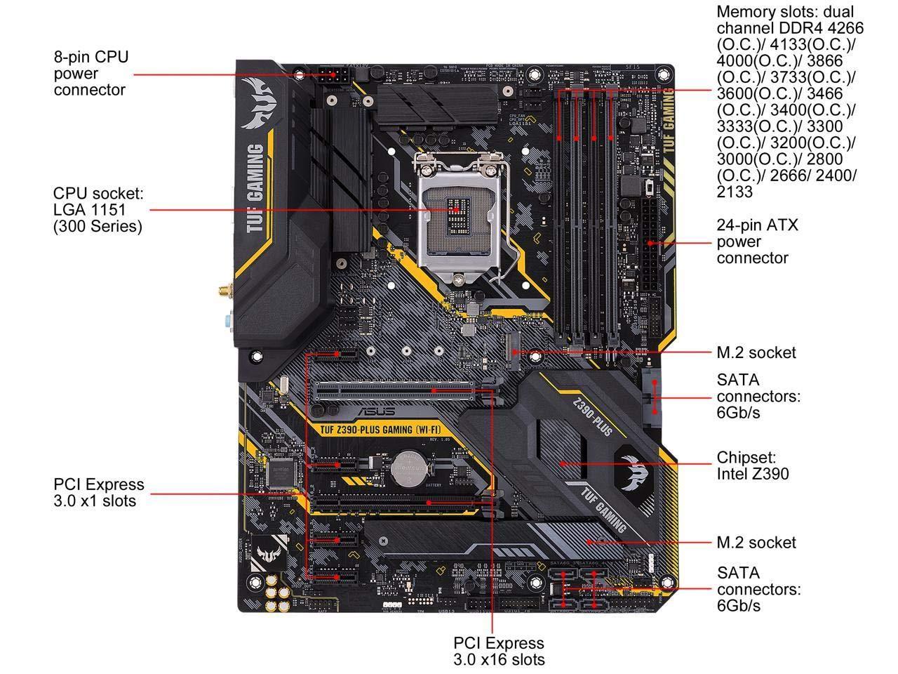 ASUS ASUS TUF Z390-Plus Gaming (Wi-Fi) LGA1151 (Intel 8th and 9th Gen) DDR4 DP HDMI M.2 Z390 ATX Motherboard 802.11ac Wi-Fi USB 3.1 Gen2