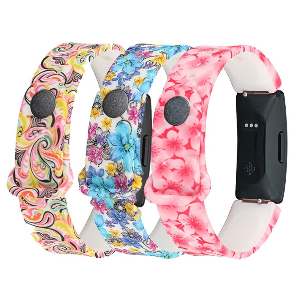 RuenTech Bands Compatible with Fitbit Inspire 2 Band Replacement Soft Silicone Wristband Pattern Printed Strap for Inspire 2 Bands Women/Men (Multicolor-3pcs B)