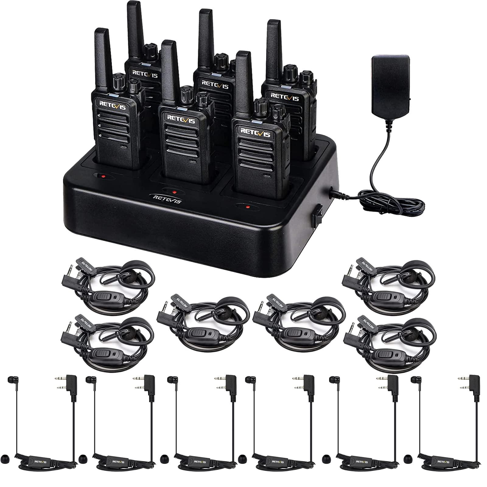 Retevis Retevis RT68 Walkie Talkie(6 Pack) with Earpiece(12 Pack),Portable FRS Two-Way Radio Rechargeable,with 6 Way Multi Unit Charger,Hands Free,Long Range,in-Ear and Earhook 2 Pin Walkie Talkie Earpiece