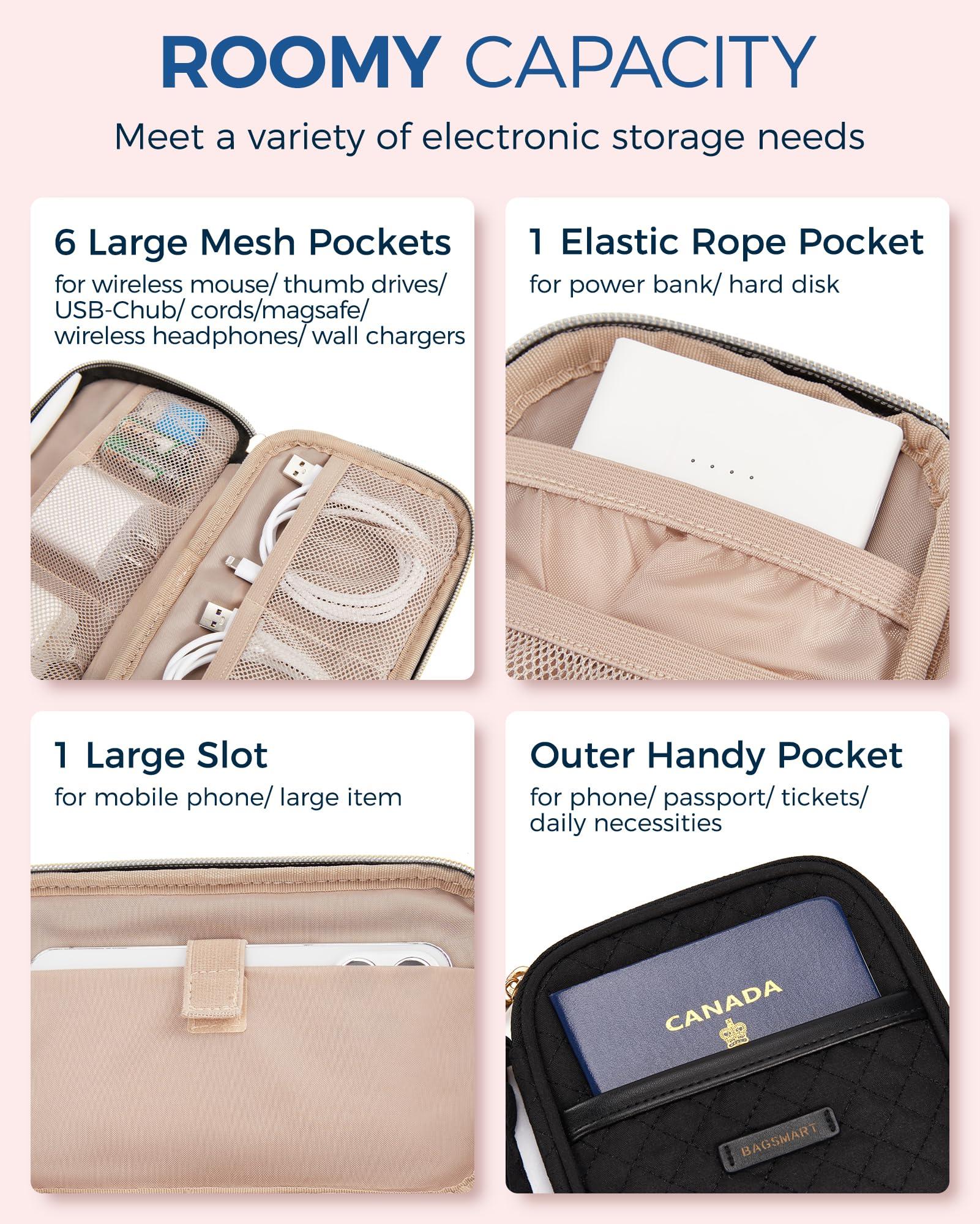 BAGSMART BAGSMART Electronic Cord Cable Organizer Travel Bag Case, Double Layers Tech Electronic Bag, Essentials for Charger, Cable, Phone, Flash drive, Black