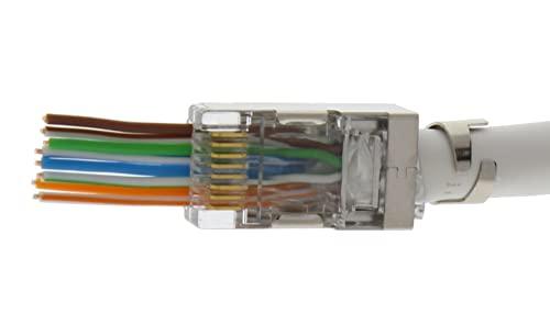 Ideal Industries IDEAL INDUSTRIES INC. 85-369 Shielded Feed-Thru Modular Plug Connector, Cable Connector for CAT6A/6/5e Shielded Cables, (50 Connectors, Jar)