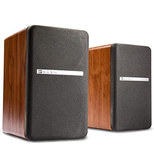 SINGING WOOD SINGING WOOD BT25 (2024 Version) Bluetooth Active Bookshelf Speakers with Optical Aux inputs Subwoofer Line Out for PC, TVs, Turntable, Wooden Enclosure,80W-Beech Wood