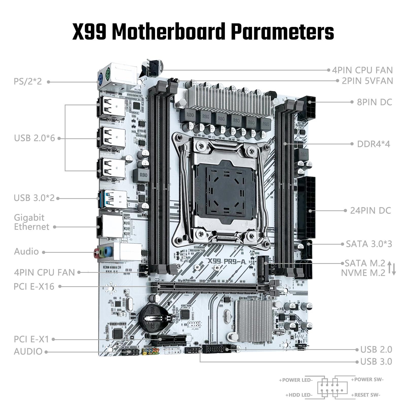 SHANGZHAOYUAN SHANGZHAOYUAN X99 PR9-A Motherboard with 16GB 2133MHz DDR4 RAM, Intel LGA 2011-3 Motherboard for Xeon E5 V3 V4 Processors (DDR4 Slot, PCIe 3.0, M.2 Protocol, SATA 3.0, USB 3.0, Gigabit LAN)
