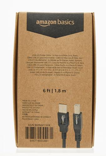 Amazon Basics Amazon Basics USB-A to USB-B 2.0 Cable with 480 Mbps Transfer Speed for Printer or External Hard Drive, Gold-Plated Connectors, 6 Foot, Black