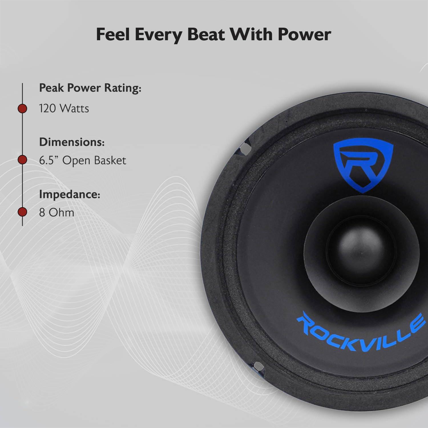 Rockville Rockville RM68SP Mid-Range Car Speaker, 6.5, 120W, 8 Ohm, Dual Cone, Kevlar, Foam Suspension, Bullet Phase Plug, CEA Compliant, Perfect for Car Audio