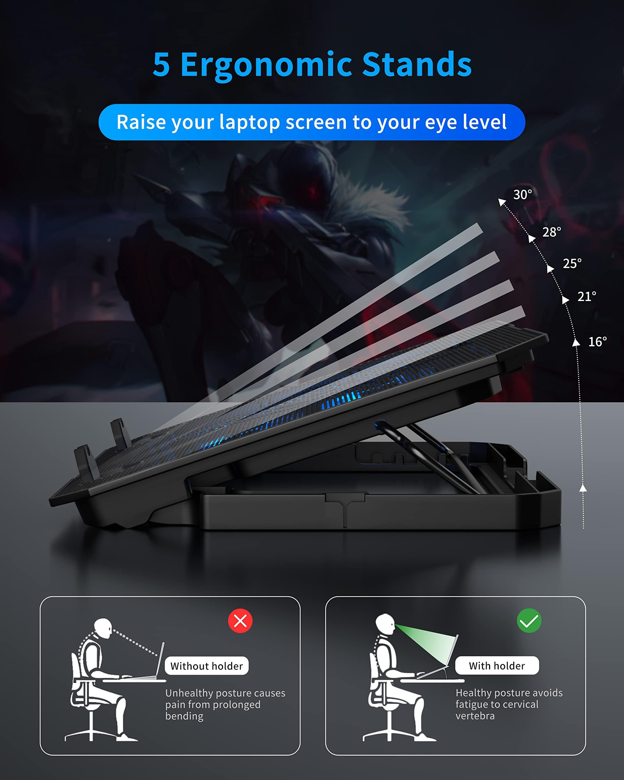 AICHESON AICHESON Laptop Cooling Pad for 12-15.6 Inch, 6 Cooler Fans with Blue Lights, Laptop Cooling Stand with 2 USB Ports (Blue)