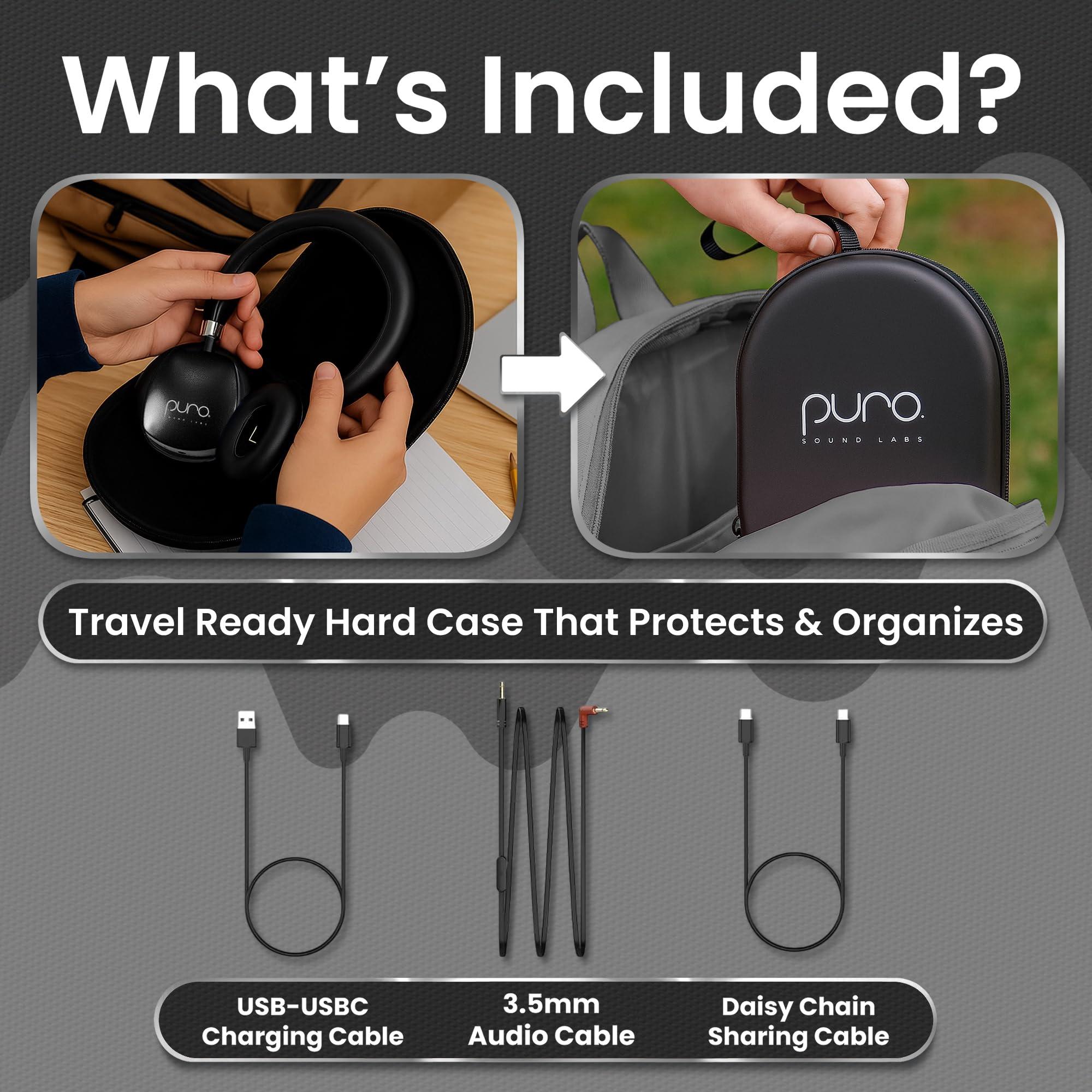 Puro Sound Labs Puro Sound Labs PuroQuiet Plus Volume Limited On-Ear Active Noise Cancelling Bluetooth Headphones Lightweight Headphones for Kids with Built-in MicrophoneSafer Sound Studio-Grade Quality (Black)