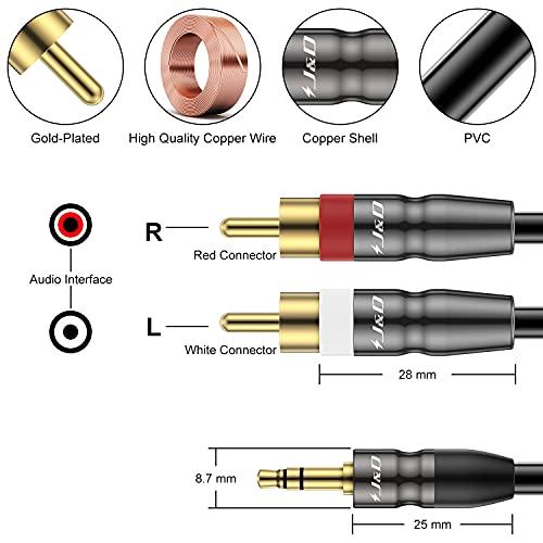 J&D J&D 3.5 mm to Dual RCA Male Stereo Audio Cable, Heavy Duty RCA Cable Gold Plated Copper Shell 3.5mm Male to 2 RCA Male Cable for Smartphone/MP3 Player/Tablet, 1 Feet