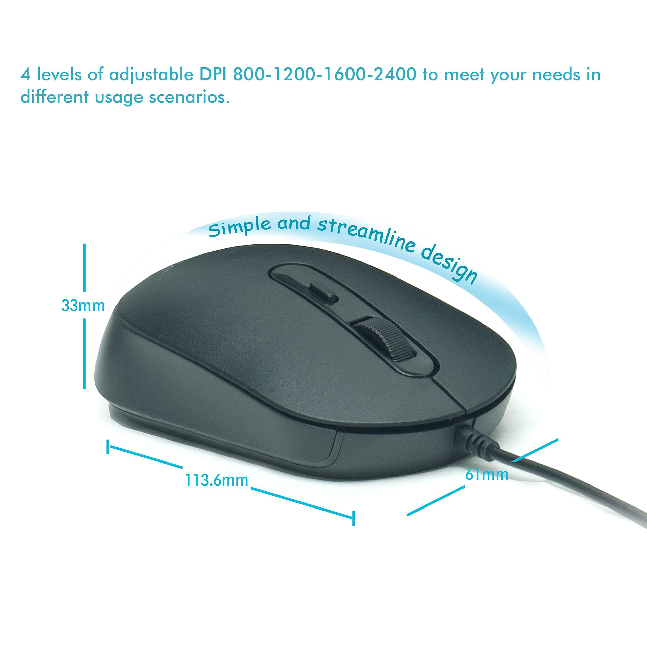YUMQUA YUMQUA Computer Mouse Wired Bulk, Silent Optical USB Corded Mouse Mice Bulk for Laptop PC Chromebook, Black