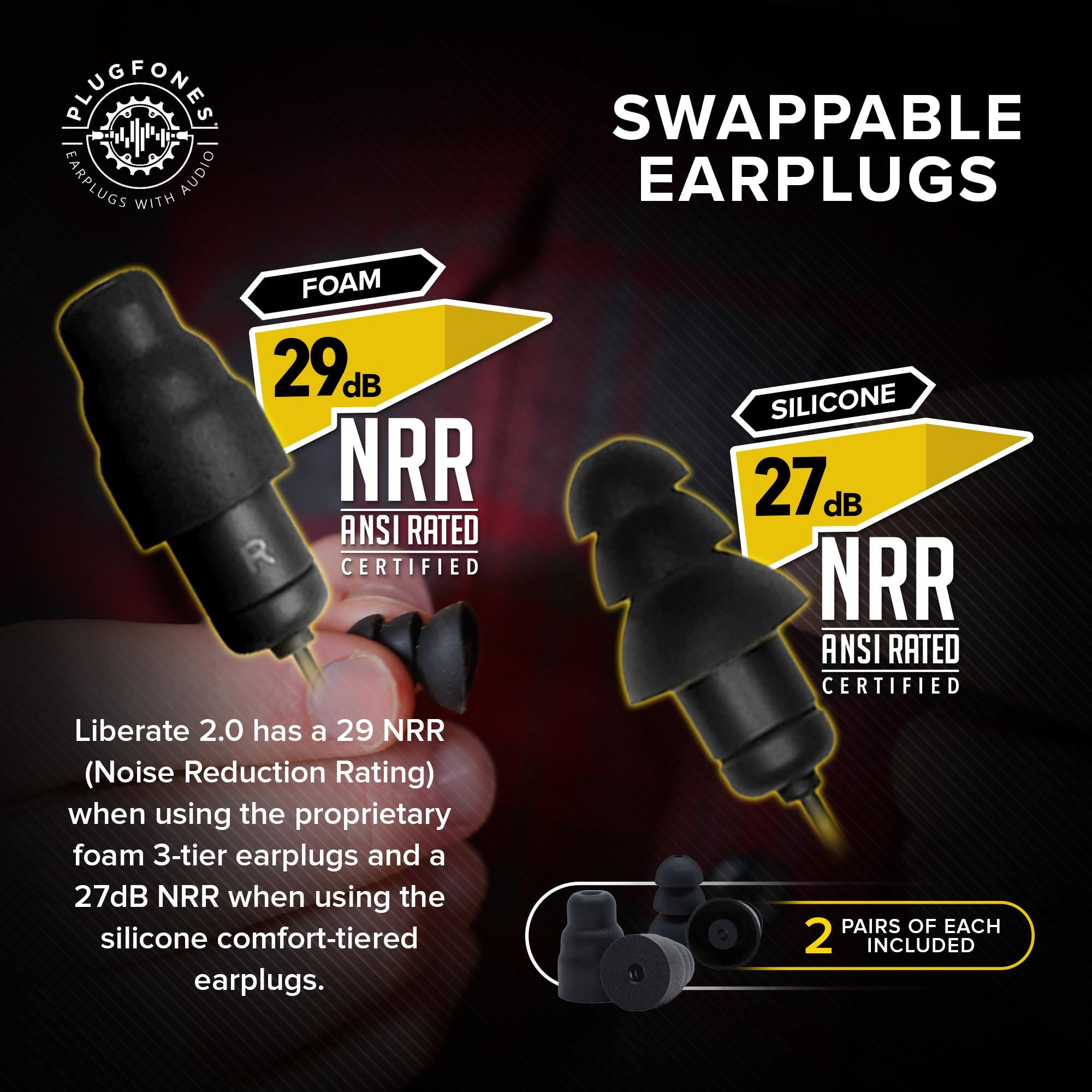Plugfones Plugfones Liberate 2.0 Wireless Bluetooth in-Ear Earplug Earbuds - Noise Reduction Headphones with Noise Isolating Mic and Controls (Black & Gray)
