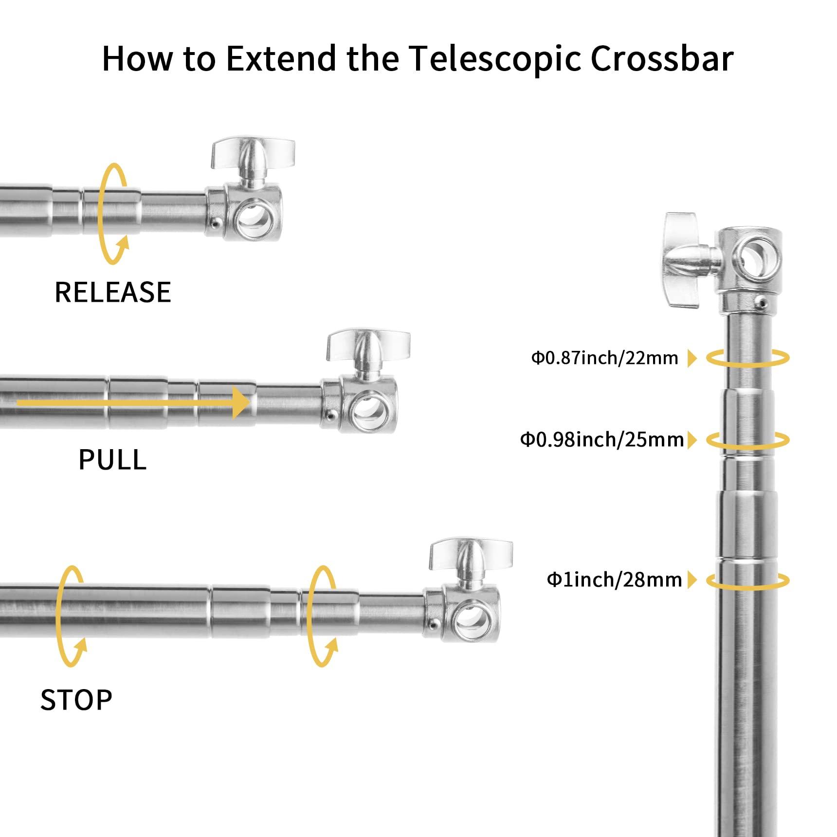 Meking Pro Stainless Steel Telescopic Backdrop Crossbar Max Length 10 ft/3m Adjustable Background Support Cross Arm, Backdrop Pole for C Stand