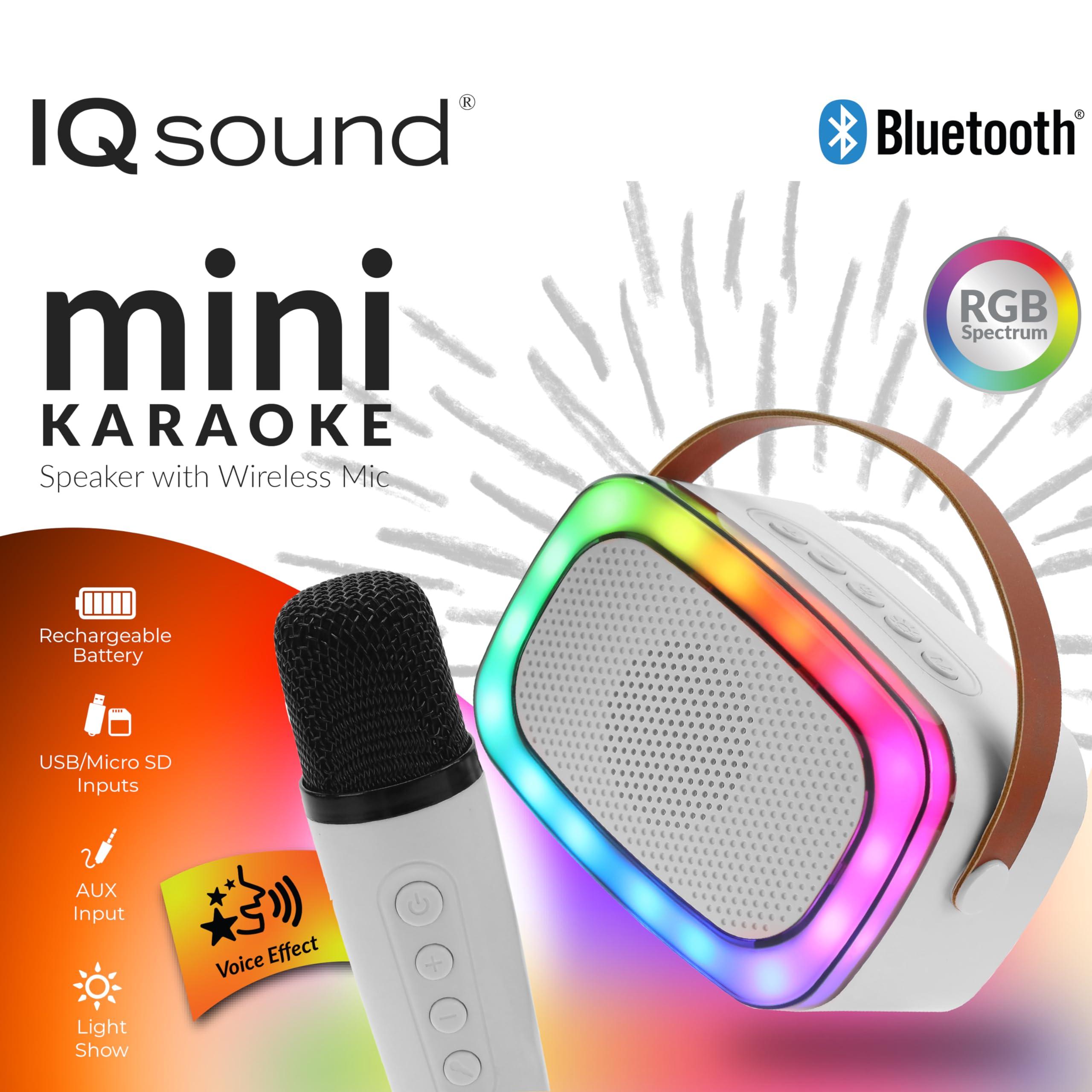 Supersonic IQ Sound IQ-908K Mini Karaoke Bluetooth Speaker with Wireless Microphone, RGB Lights Surround, Fun Voice Changing in Rechargeable Compact, and Portable Design Ideal Gifts for Kids and Adults (White)