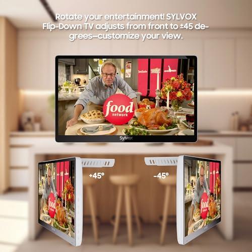 SYLVOX SYLVOX 15.6" Flip-Down TV for Under Cabinet, 12-Volt Small TV with 90-Degree Rotation, Digital Noise Reduction, and Storage Design for Kitchen, Bedroom, RV, and Yacht