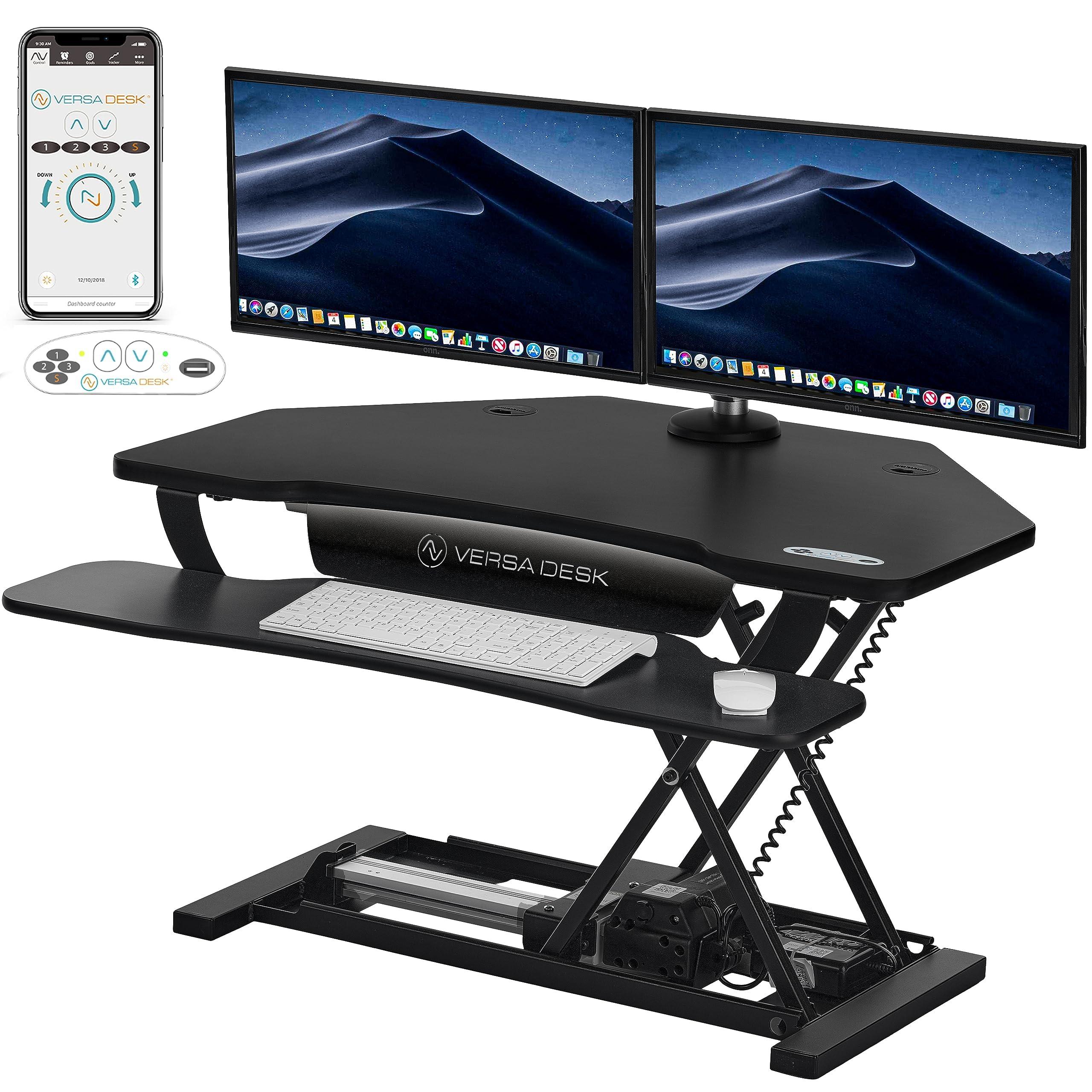 VERSADESK VERSADESK PowerPro Elite 36 x 31 Smart Corner Standing Desk Converter | Mobile App Adjustable Sit-Stand Desk Riser w/Keyboard Tray & USB & USBC Ports | for Home or Office - Black