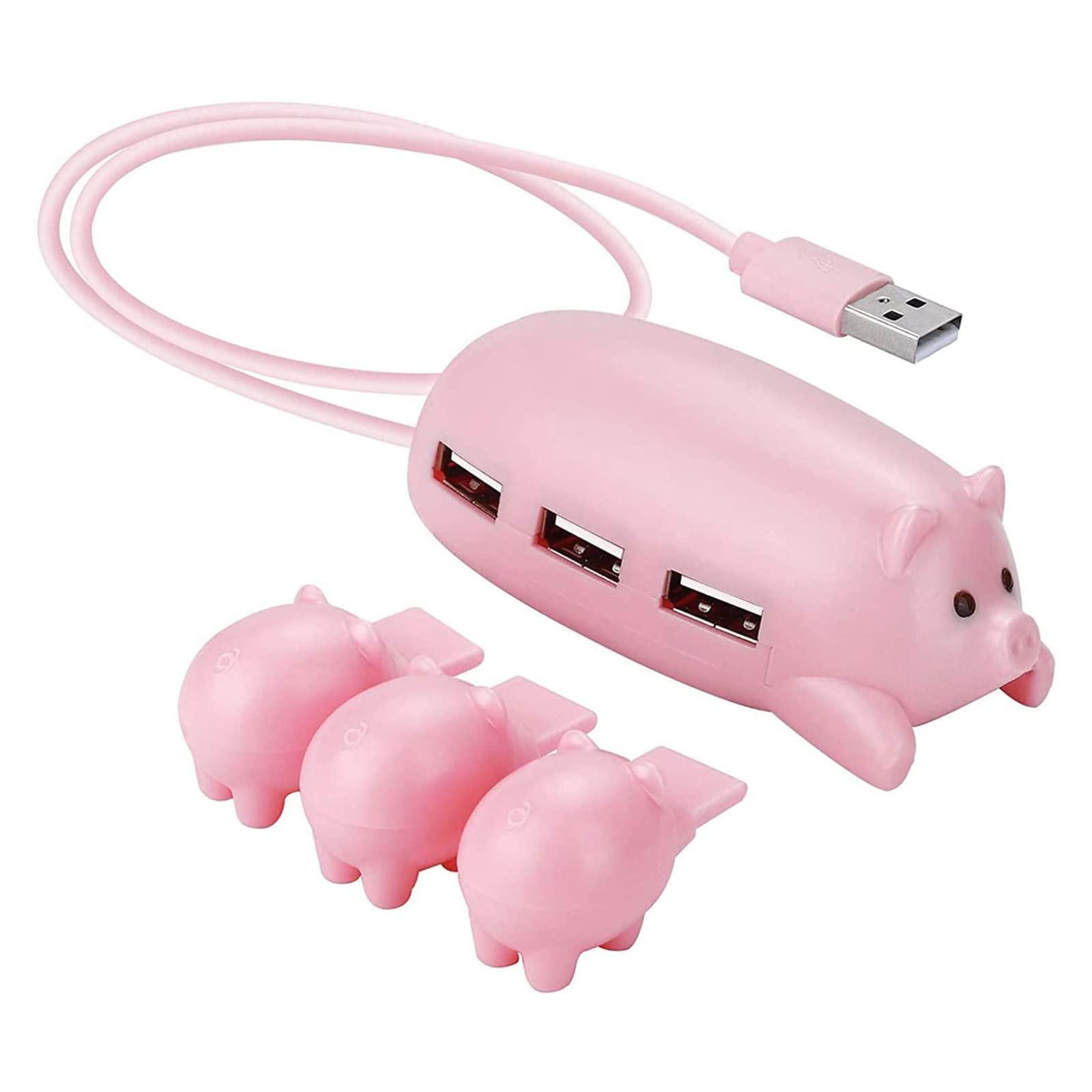 JAGTRADE JAGTRADE Cute USB 2.0 Hub Pink Mom Pig USB Hub with 3 Piglet Decoration Lids Great Gifts for Pig Lovers Cute Pig Stuff Pig Decor, 85x65mm