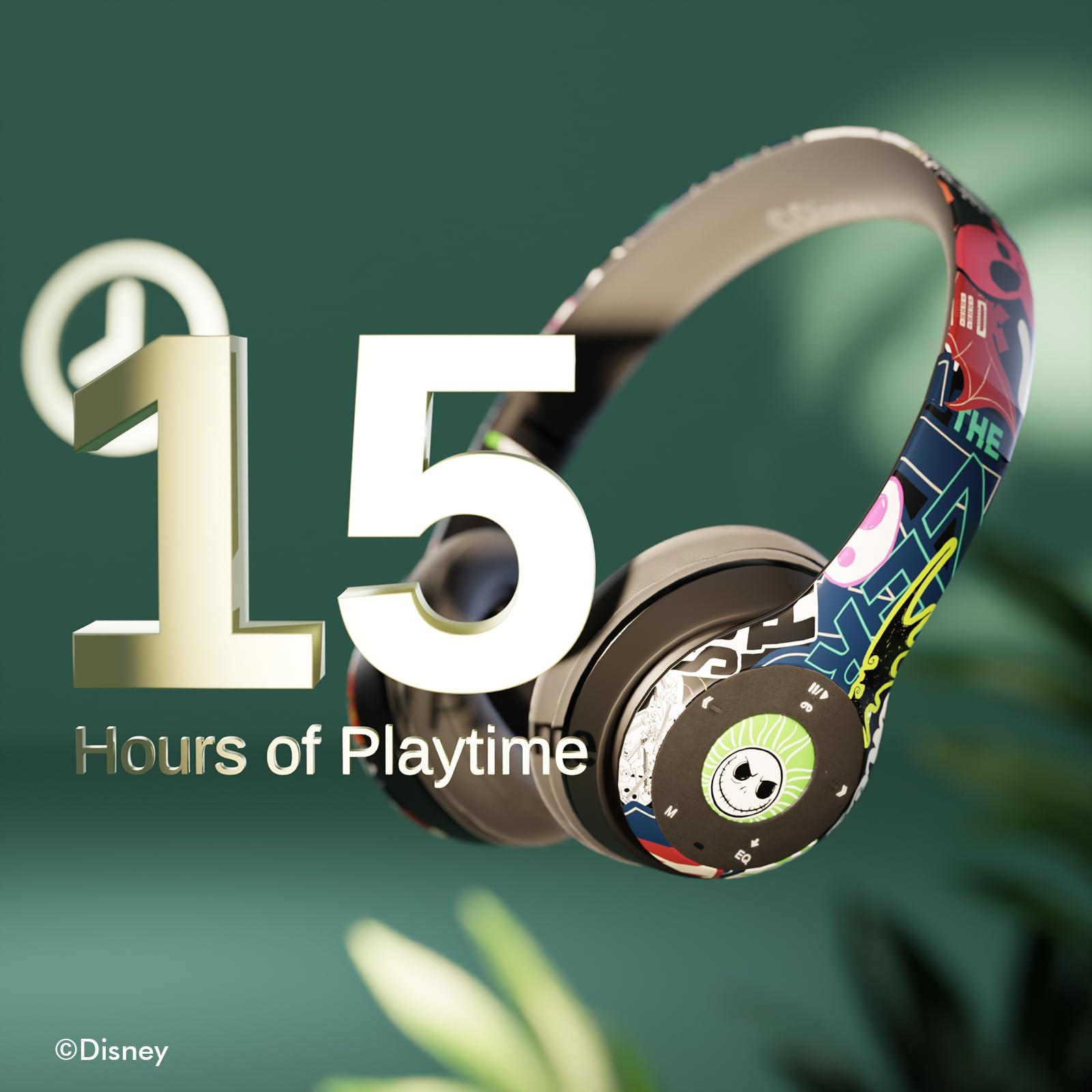 iJoy Disney Nightmare Before Christmas Jack Sticker Bluetooth Headphones - Wireless Foldable Over-Ear Headset, Built-in Mic, Enchanting Sally & Friends Design, for Adults & Kids